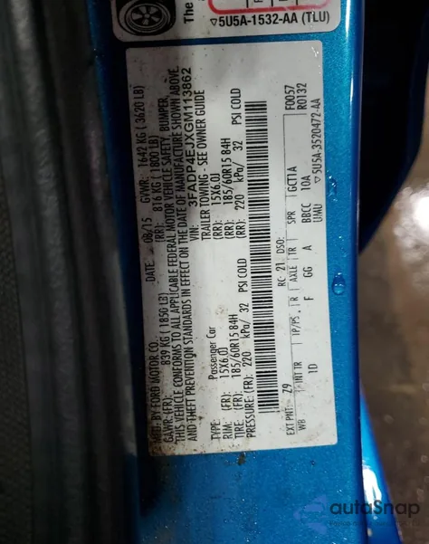 2016 Ford Fiesta Se z USA, uszkodzony, nr VIN 3FADP4EJXGM113862